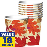 Festive Fall Design Paper Cups - 9 oz. Multicolor Pack of 18